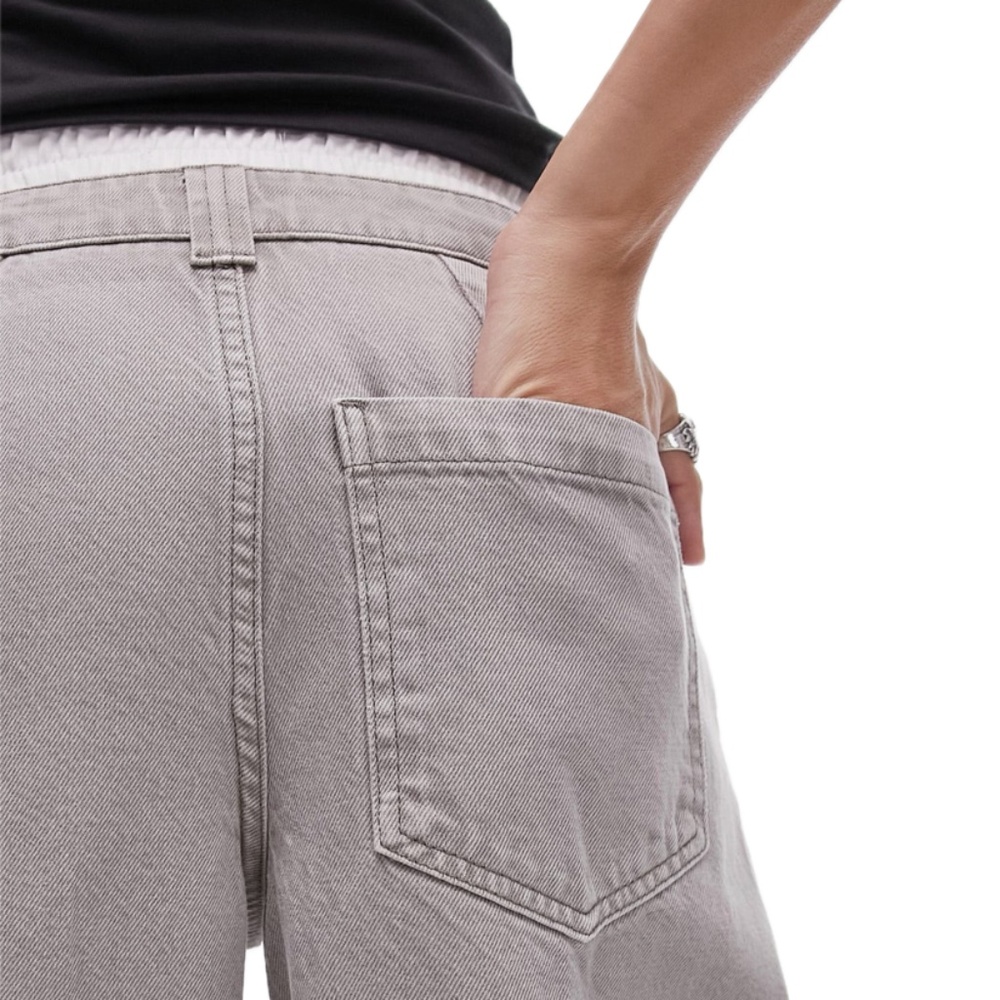 Topshop Boxer Waistband Cotton-Blend Wide-Leg Denim Pants (Grey/White) - Picture 5 of 16